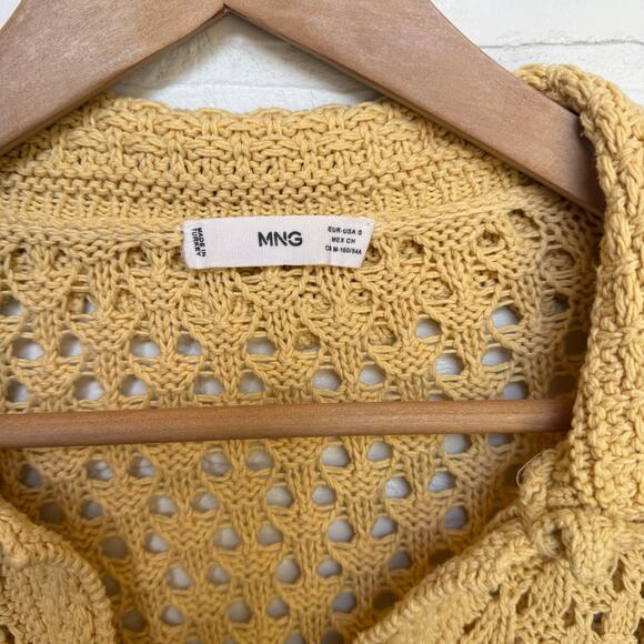 MNG Women's Yellow Crochet Crop Style Floral Embroidered Top Vneck Collar sz S - Picture 6 of 6